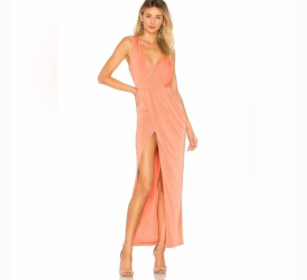 NBD Revolve Sherbet Pleated One-Shoulder Maxi Gown Dress Small NEW